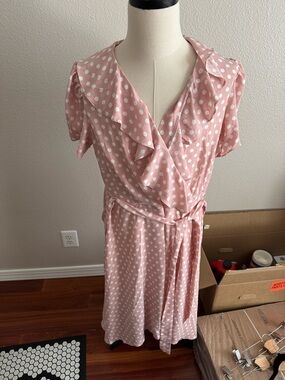 Danny & Nicole Pink Polka Dot Wrap Midi Dress